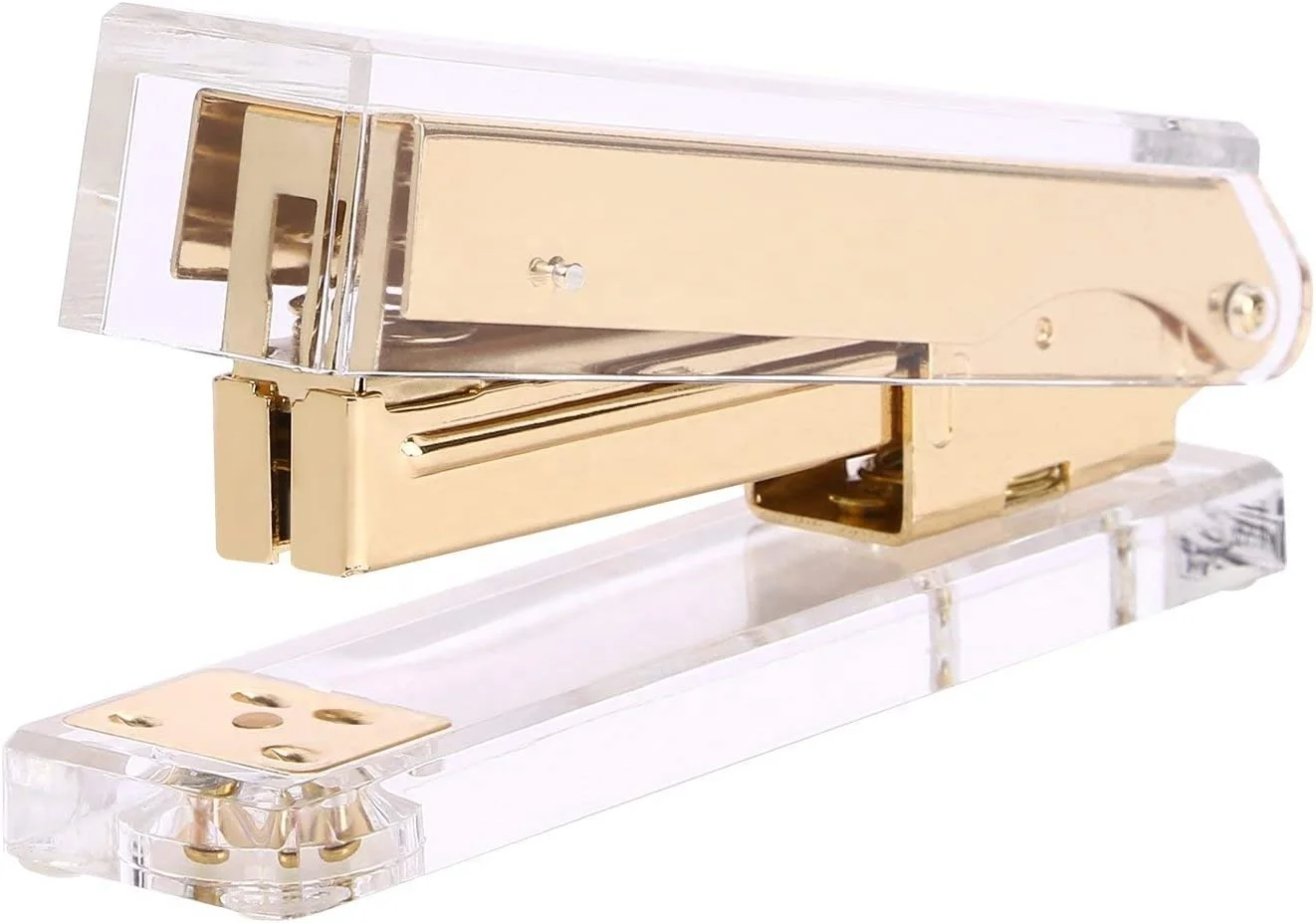 Luxury Office Desktop Clear Acrylic Gold Paper Stapler For Office School Home Gift