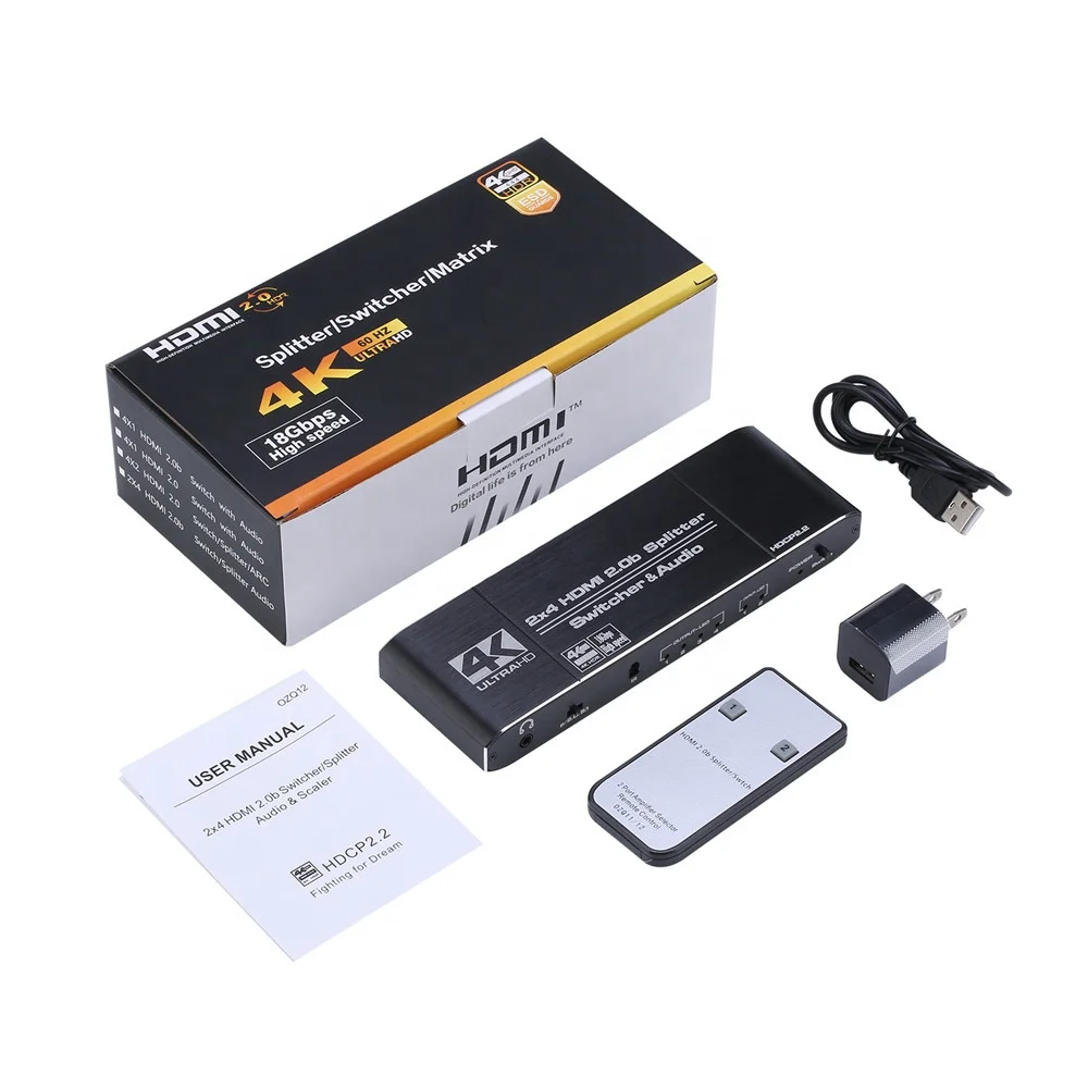 4K * 2K 2X4 HDMI переключатель сплиттер аудио скейлер конвертер Поддержка 4K 60HZ HDCP2.2