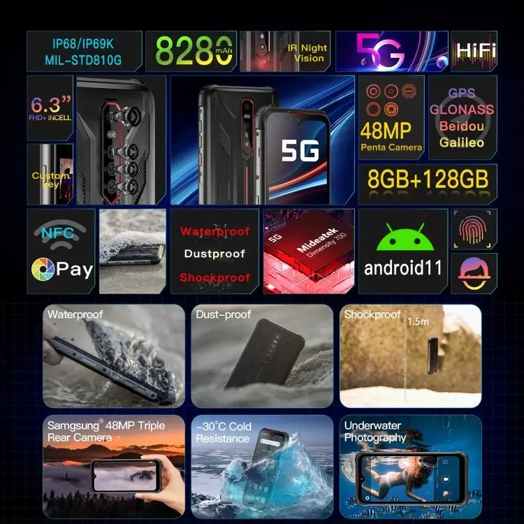 HOTWAV CYBER 7 Wholesale retail Original global Rugged Phone NEW 8+128G 8280mAh Mobile Phones 5G Android 11 not used Smartphones