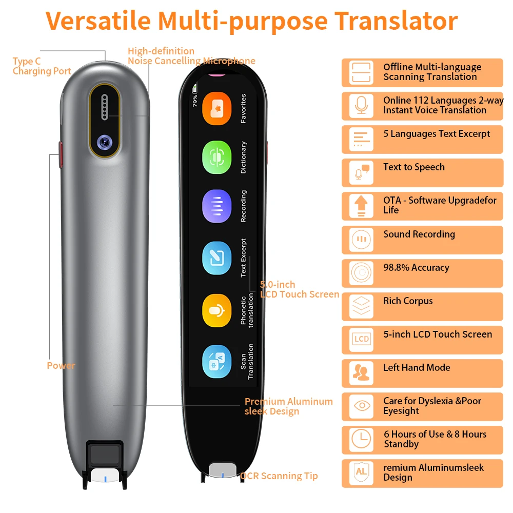 Hot sale scanner read pen translator 12 languages text scanning 112 languages voice translation pen for student