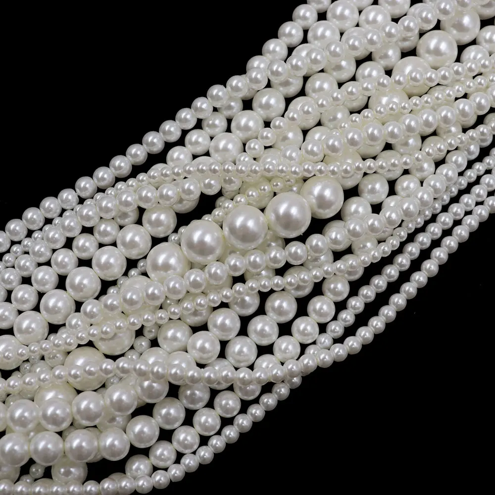 stock for sale glass beads 3-10mm designer ivory glass pearl round beads for jewelry making wholesale