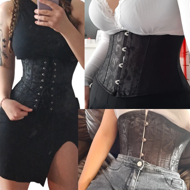 24 Steel Bone XS 3XL Underbust Slim Fashion Sexy Vintage Corset Korsett Black Bustier Lace Corset Waist Women