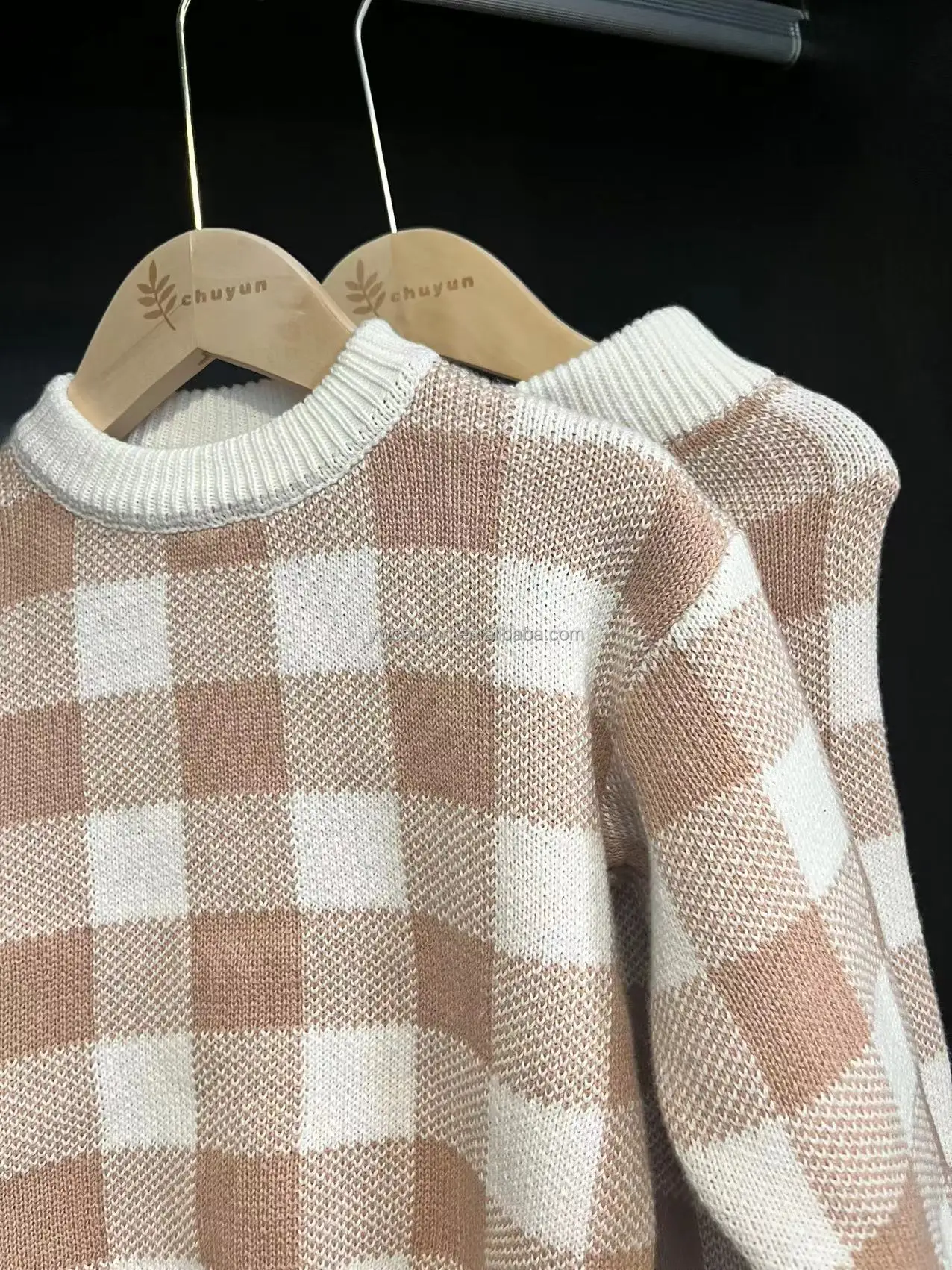 Cotton Yarn Checkers Winter Autumn Casual Lounge Suits Children Baby Knit Sweater Set