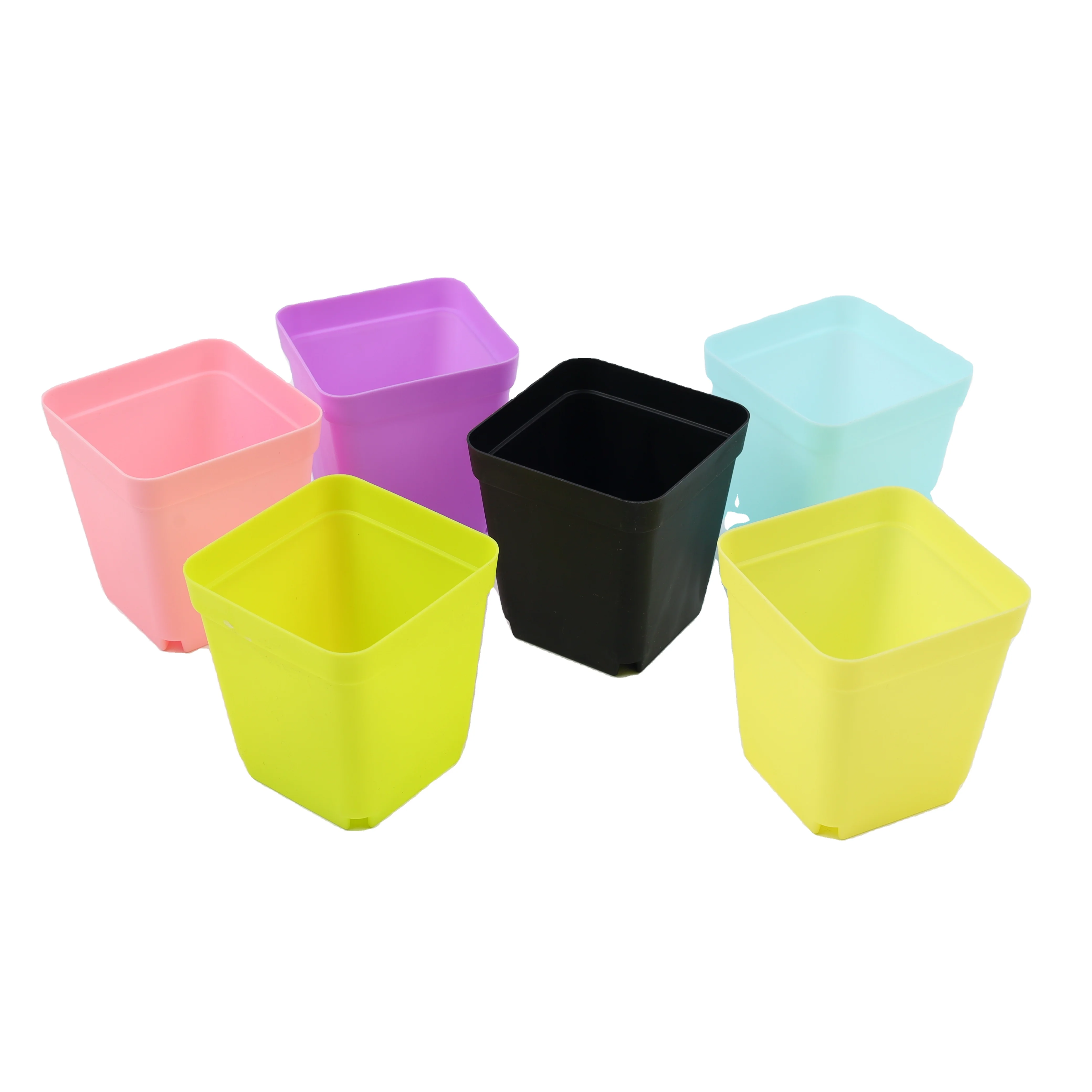 Mini plastic flower nursery pots with tray colorful square flower pots indoor and outdoor flower plant containers