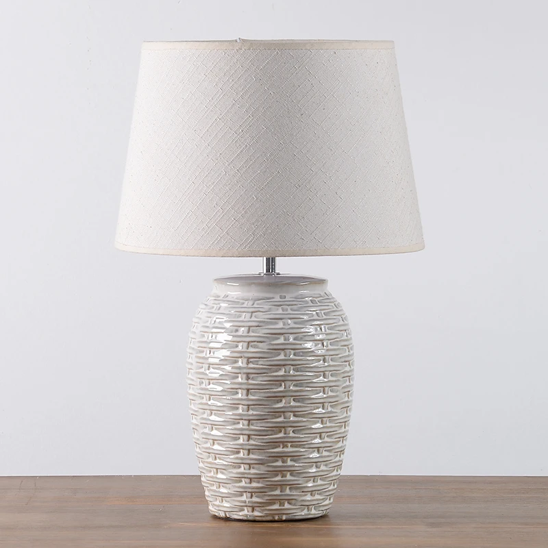 New Style European Design Rattan Pattern Ceramic Desk Table lamp for Indoor Room Decor