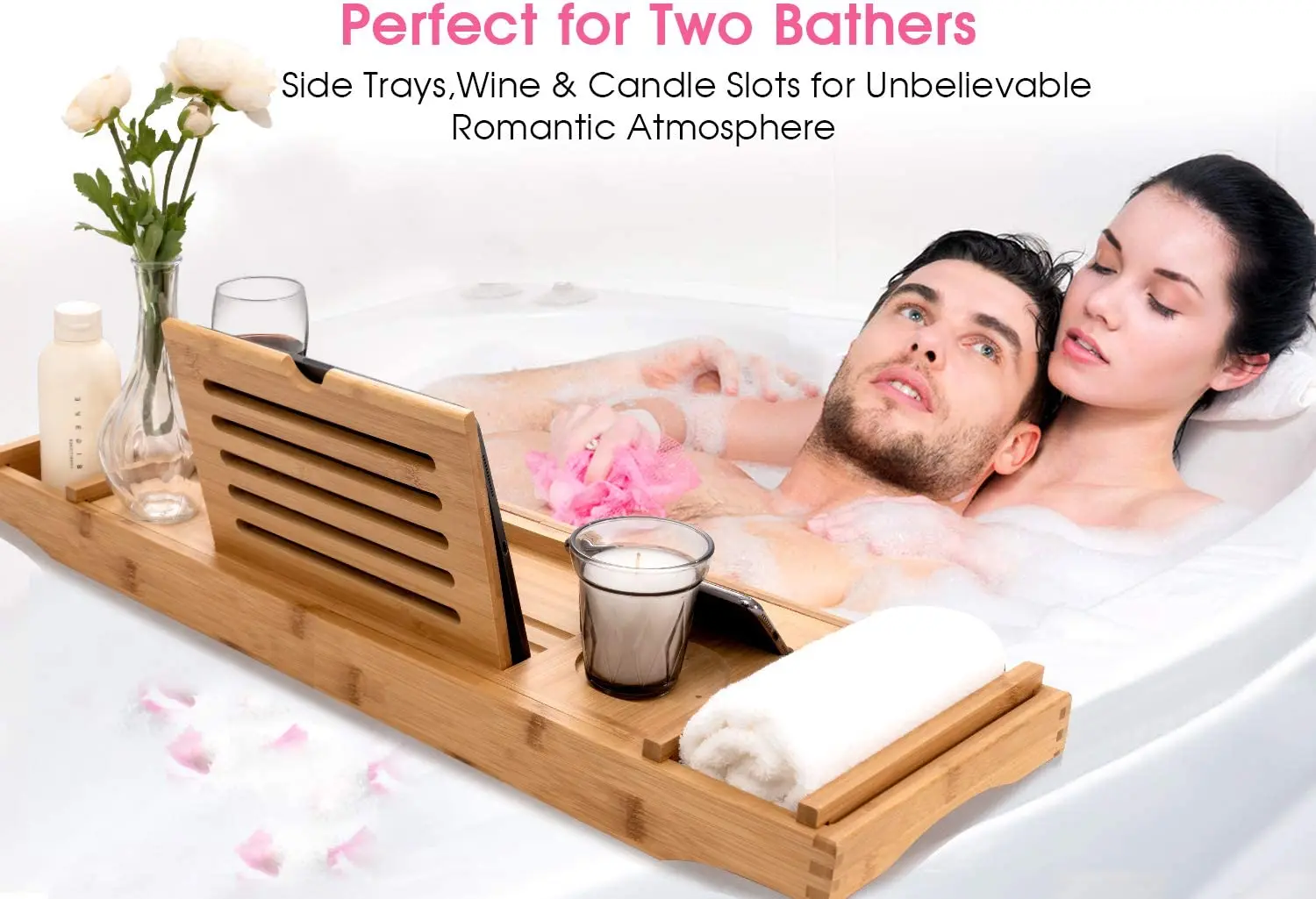 Bamboo Bathtub Caddy Tray Expandable Non-slip Bathtub Tray  Durable Bath and Bed Tray with Free Soap Holder