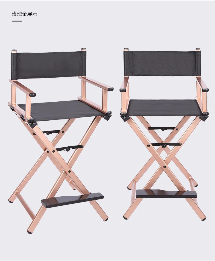 Foldable Makeup Artist Stool Chair, Portable Tall Folding Directors Chair, Aluminum Makeup Chair Customizable Logo