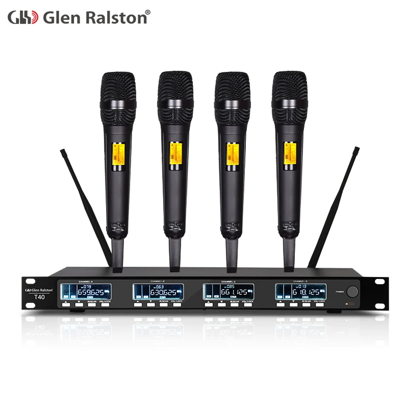Glen Ralston UHF 4 channels wireless microphone system for stage KTV personal show