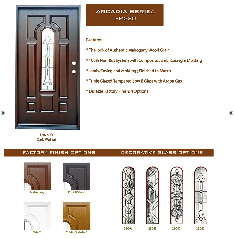 FRP GRP SMC Wooden Double Security Door Design, Front Solid Wood Exterior Door
