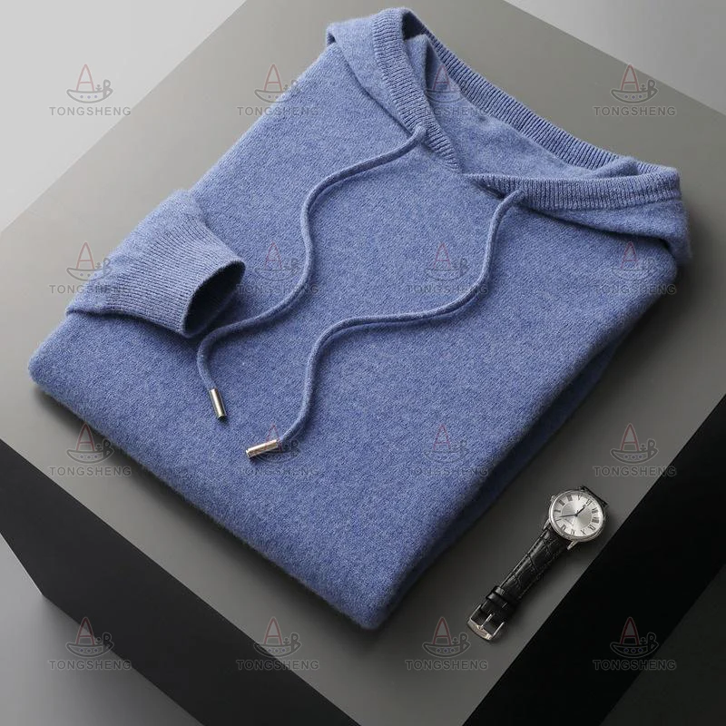 Supplier Custom Casual Comfortable Australia100% Pure Cashmere Wool Blend Knit Cashmere Sweater Hoodie for Men