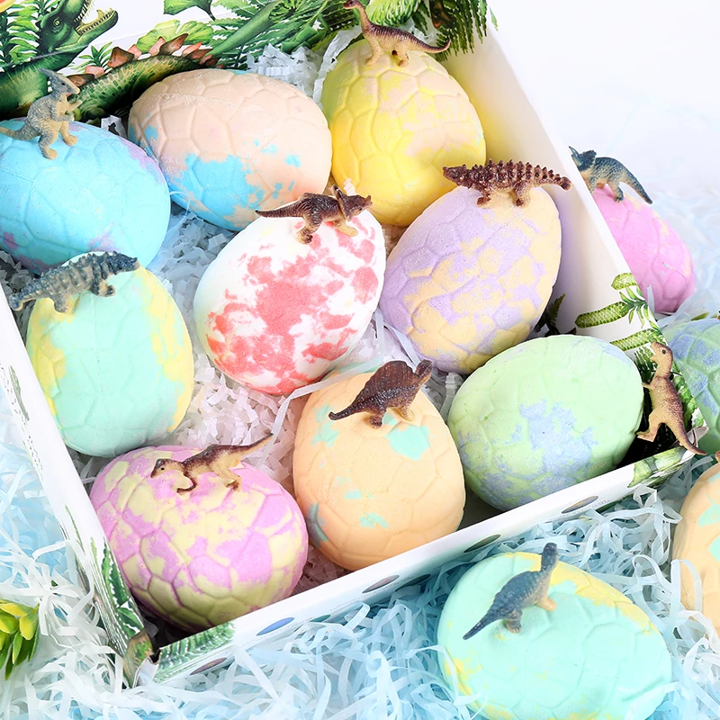 OEM  Dinosaur Egg Shape Bath Bombs With Toys Set 9x3.5Oz With Citric Acid Sea Salt Fruit Oil Sucrose Glycerin Trehalose