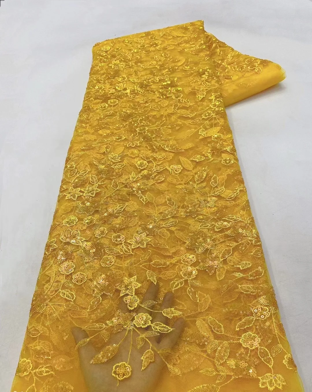 NI.AI Beautiful 3D Embroidery Fabrics Beaded Lace Fabrics Shinny Women Sequins Lace Sewing For Dress