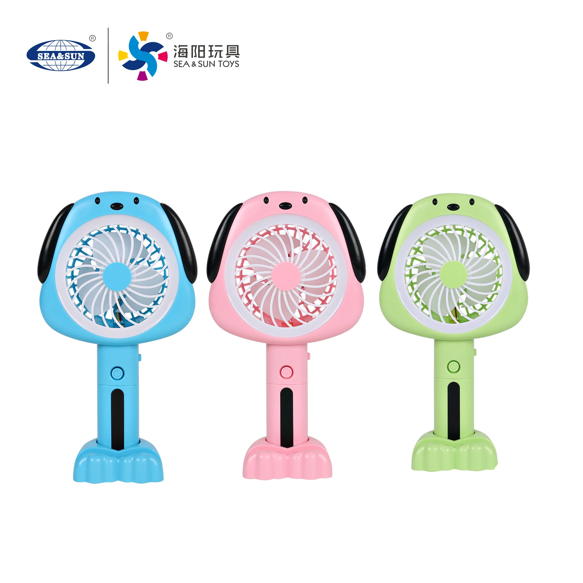 Kids lovely small cartoon dog portable fan and USB rechargeable handy fan