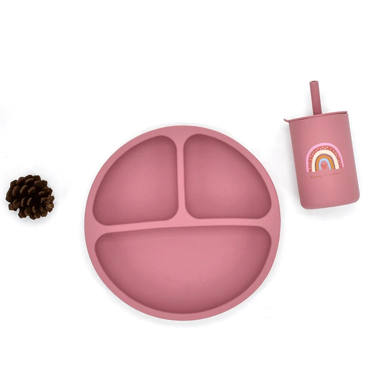 Food Grade Silicone  Baby Divided Suction Plate Silicone Tableware For Toddler