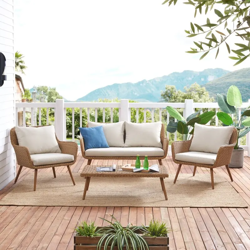 Outdoor Garden Set Patio furniture 4 pcs nordic PE wicker sofa leisure garden rattan sofa set
