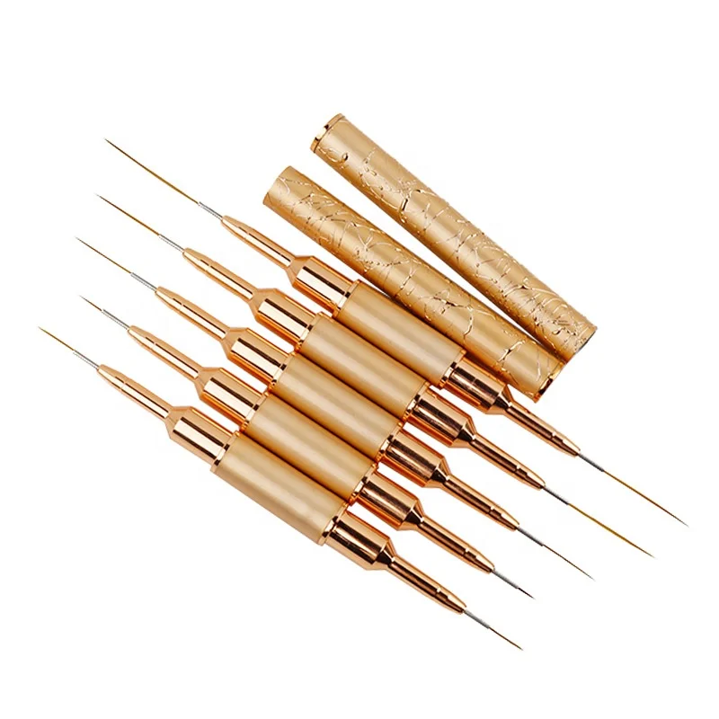 New Arrival Pure Gold Metal Handle Extremely Long Thin Nail Brush for Art Line