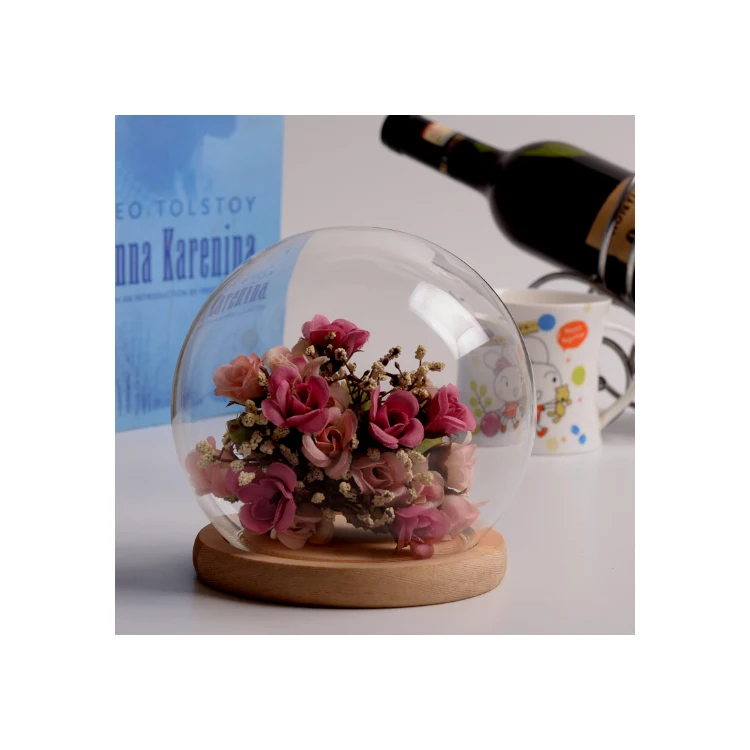 Professional factory directly supply long lasting forever roses preserved flower cover red rose glass terrarium