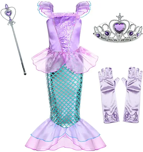 Little Girls Mermaid Costume Princess Dress up for Birthday with Accessories Crown Wand for 3-10 Years