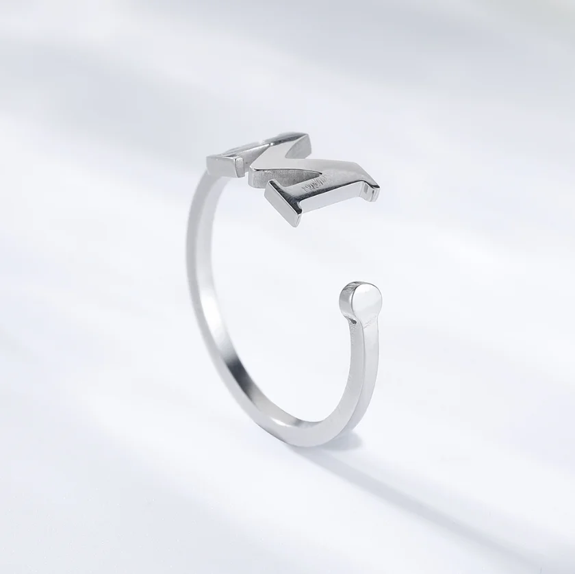 Custom Simple Design Women Stainless Steel Initial Alphabet Letter M Ring
