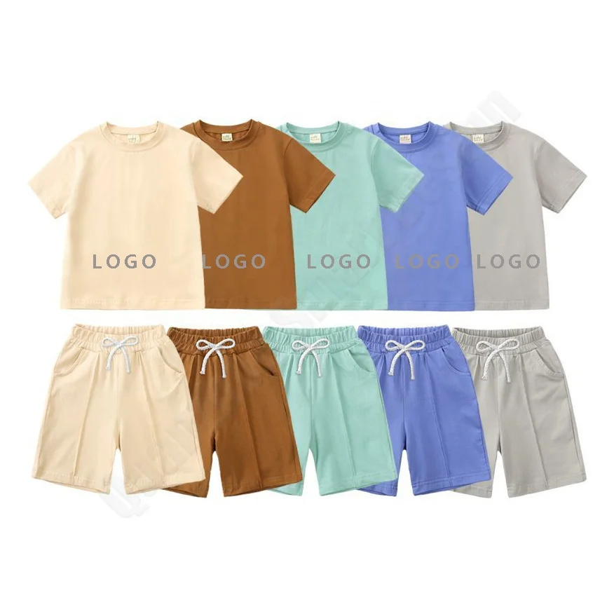 Custom Baby Boys Clothing Sets For 4 To 12 Years Old: 2022 Summer Solid Color Cotton Shorts And T-Shirt Kids Clothing Sets.