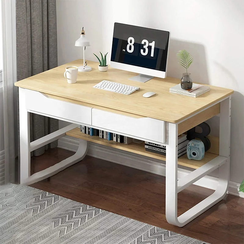 Stable structure high quality seal solid wood multifunctional computer desk pad wooden with 2 big storage drawers and strong leg