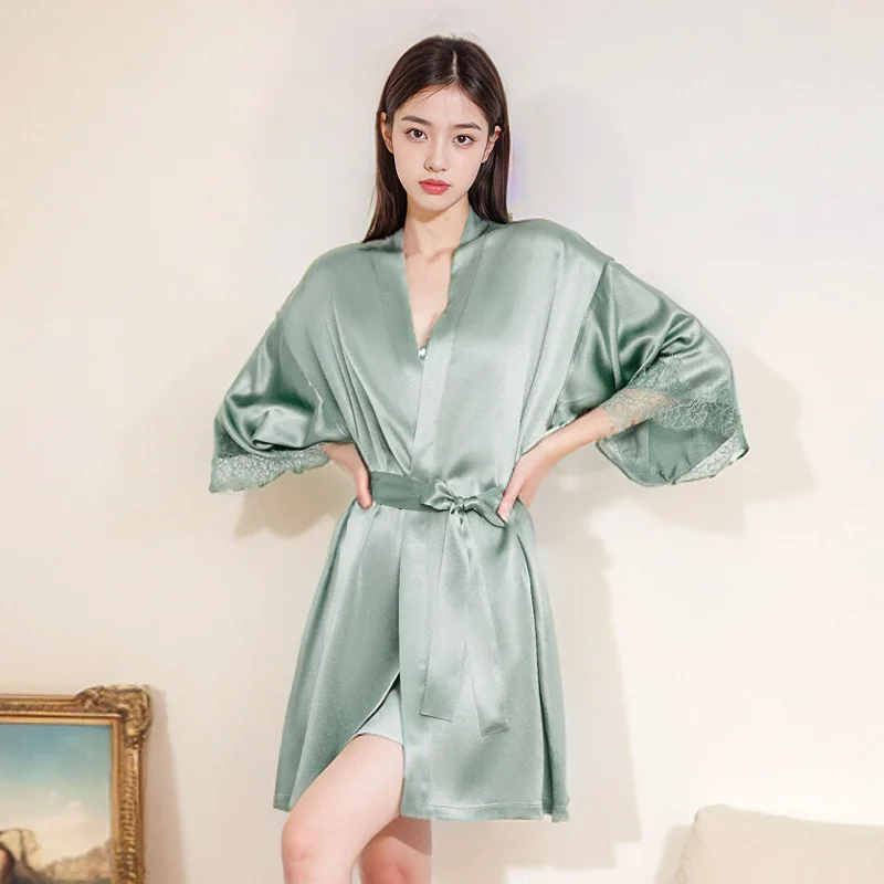 Home Bathrobes Women Long Sleeve Nightgown Bath Robes Nightwear Home Wear Luxury 100% Silk Robe Sleepwear for Women
