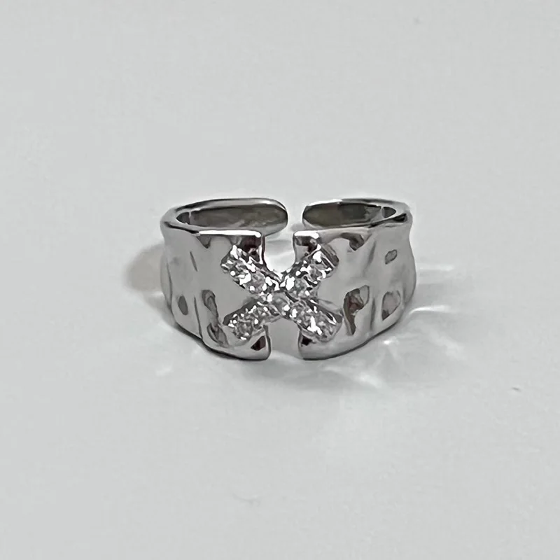 Fashion Shiny Star Cross Irregular Crystal Ring Women Couple Engagement Rings Party Creative Accessories Jewelry Gift