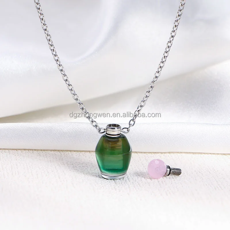 Custom Crystal Perfume Bottle Locket Stainless Steel Small Vial Necklace Jewelry for Women