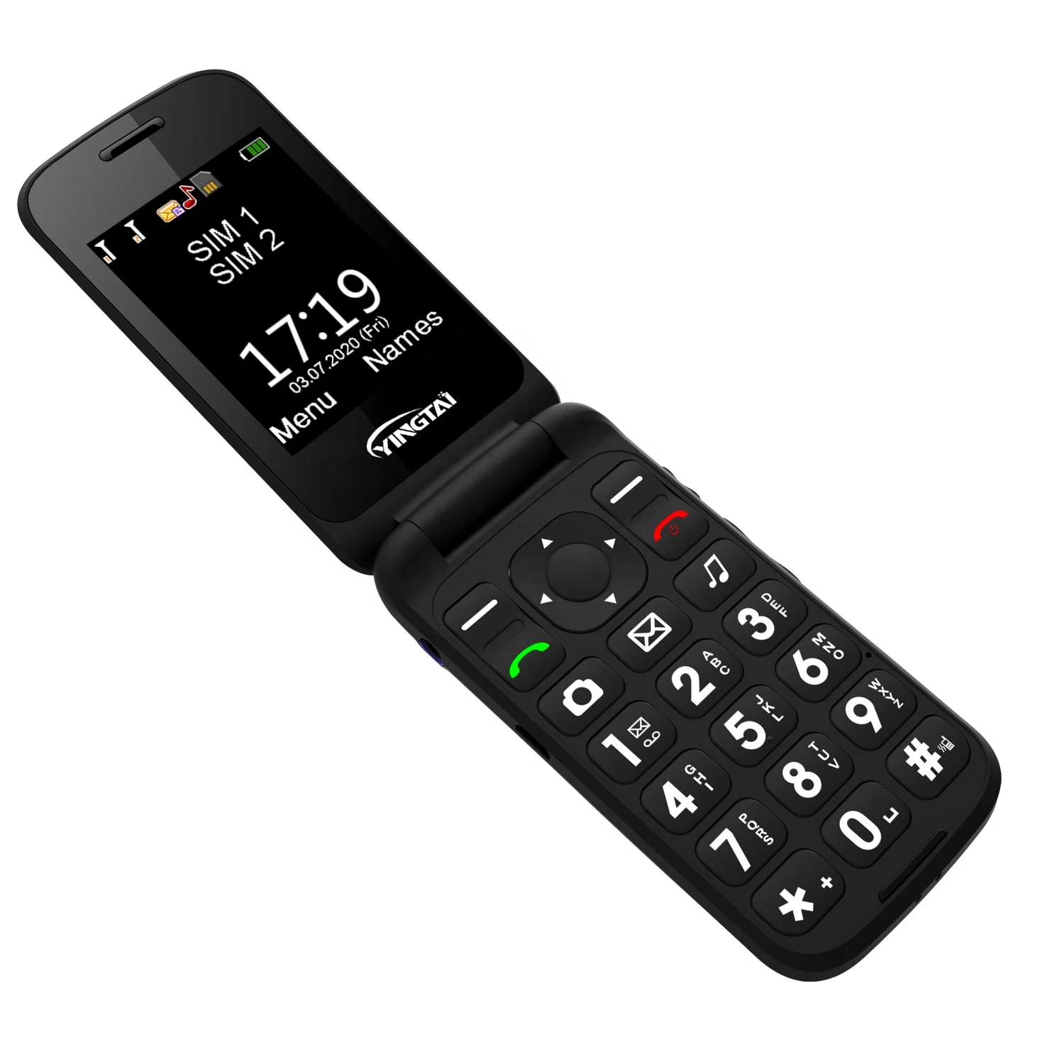 Dual Screen 4G spreadtrum T107 chip 2.4+1.77 inch dual SIM flip phone with SOS telephone for elderly