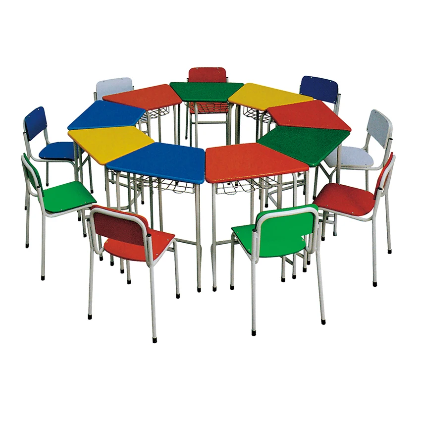 Colorful wood trapezoid splicing polygon table nursery school furniture for kindergarten/pre school furniture SF-35C