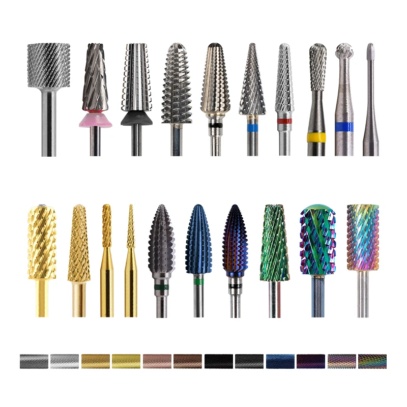 Tungsten Nail Drill Bit Set 10pcs Tornado Volcano Cone Large Barrel Long Life Nano Purple 4XC Carbide Nail Drill Bit