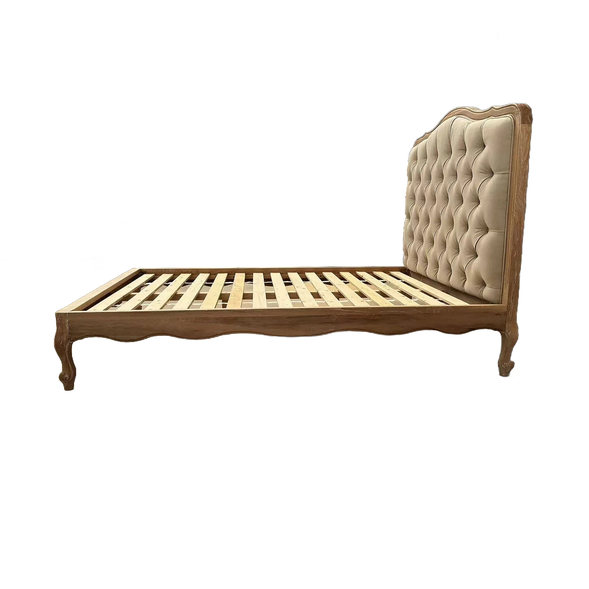 GB46-4 French Classical Country Bedroom Furniture Oak Button Upholstered Headboard Footboard Bed