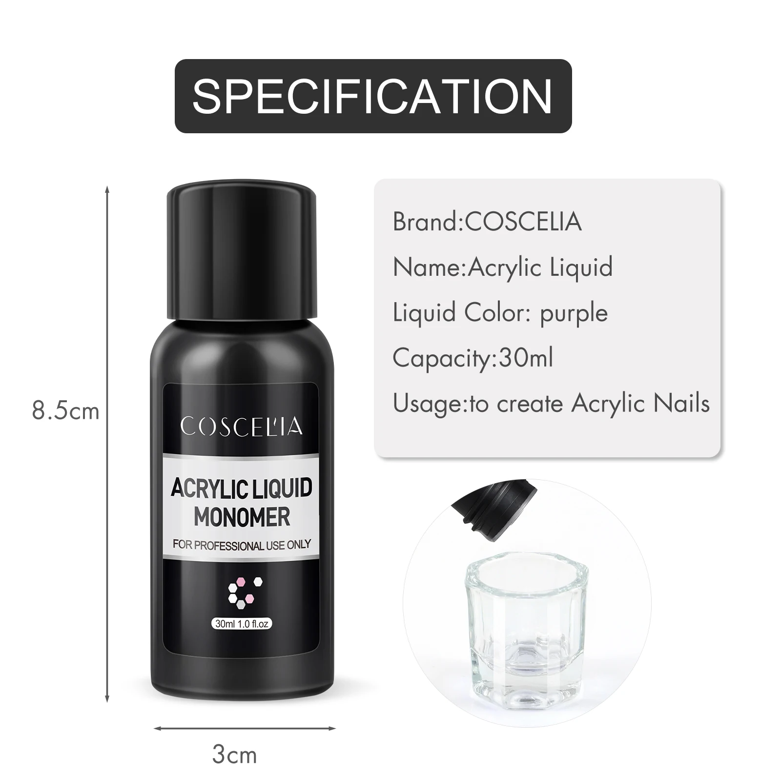 Private Label High Quality 30ml Oem Odorless Clear Color Monomer Nail Acrylic Liquid Quick-dry for Nail Acrylic Powder EMA MMA