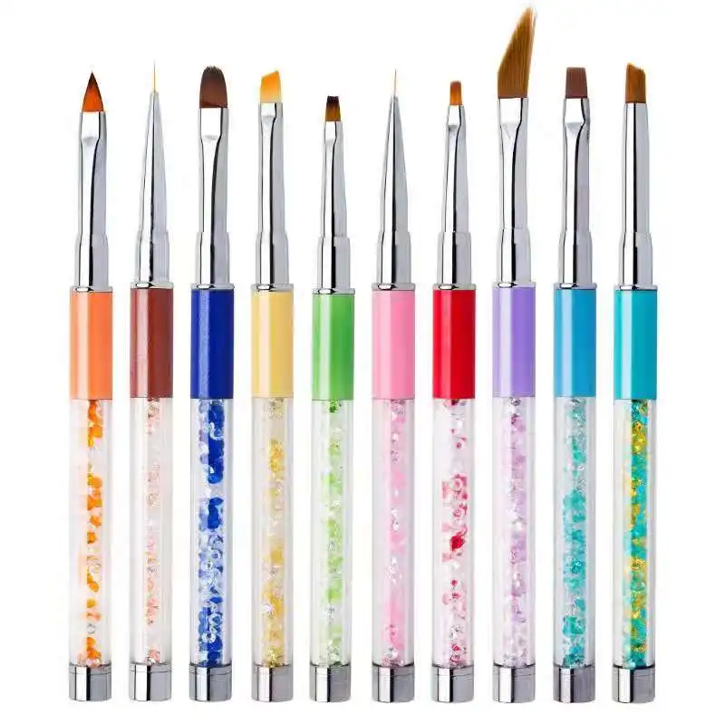 High Quality Nail Crystal Painted Art Brush Pen Colorful 10pcs Nail UV Gel Art Brush Pen