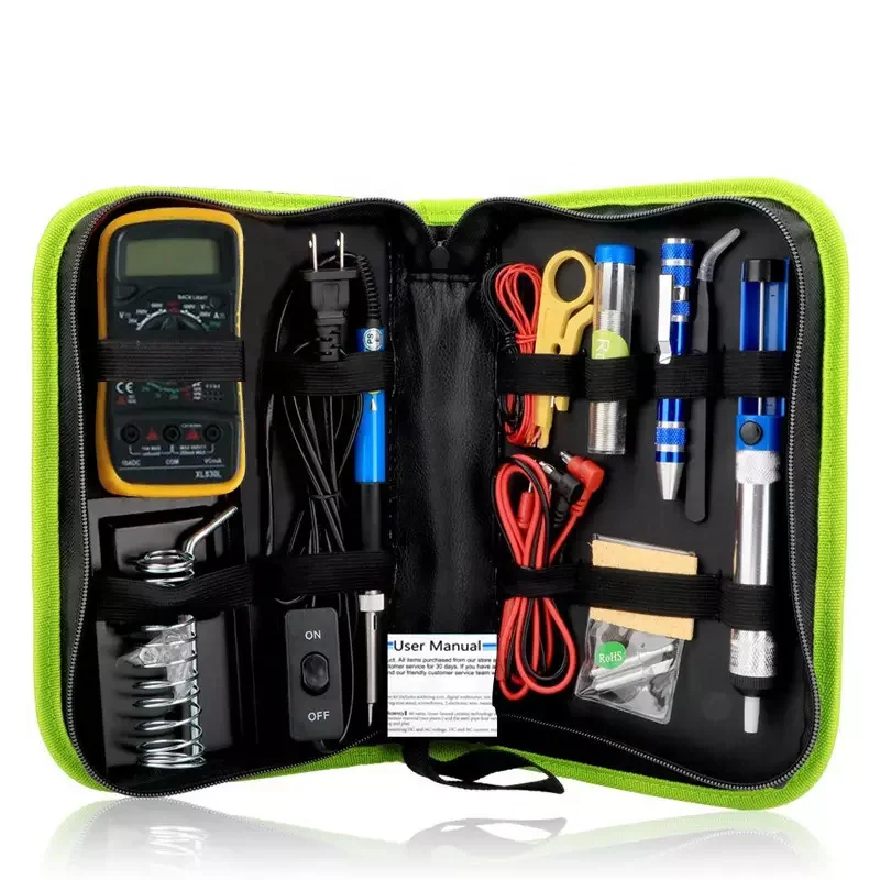 Green K010 Temperature Adjustable Soldering Iron Kit 60w with Digital Multimeters