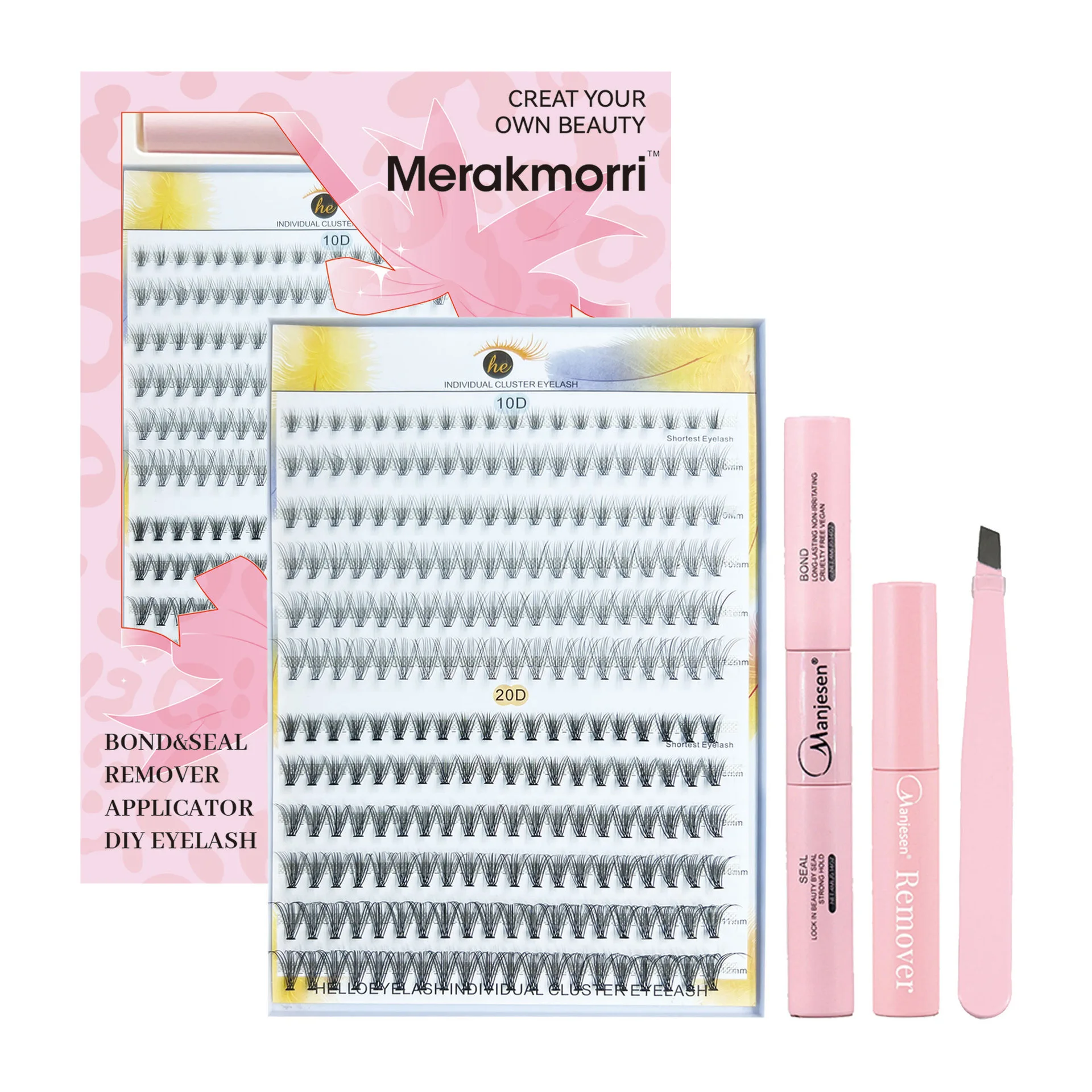DIY eye lash extensions at home eyelash tools tweezers lashes glue bond and seal segmented cluster eyelash kit sets