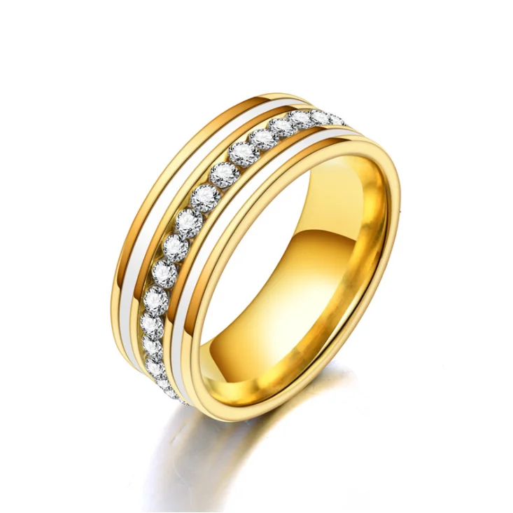 2022 Hot sale Square CZ Diamond Single Row Double Row Finger Index Women Ring Stainless Steel Couple Wedding Ring