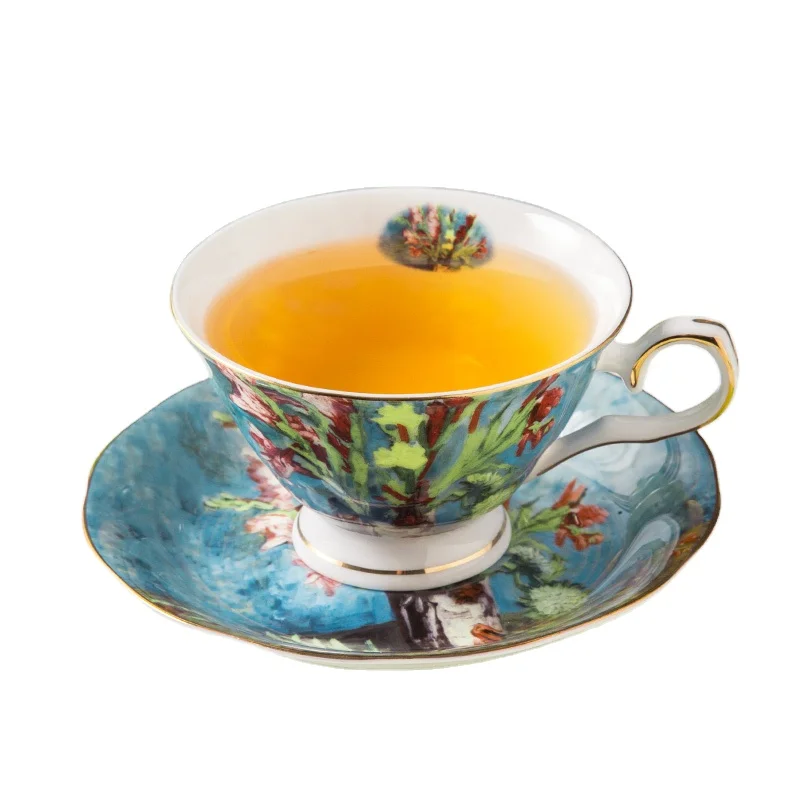 Wholesale Ceramic European Van Gogh Fine Bone China TeaCup Sets