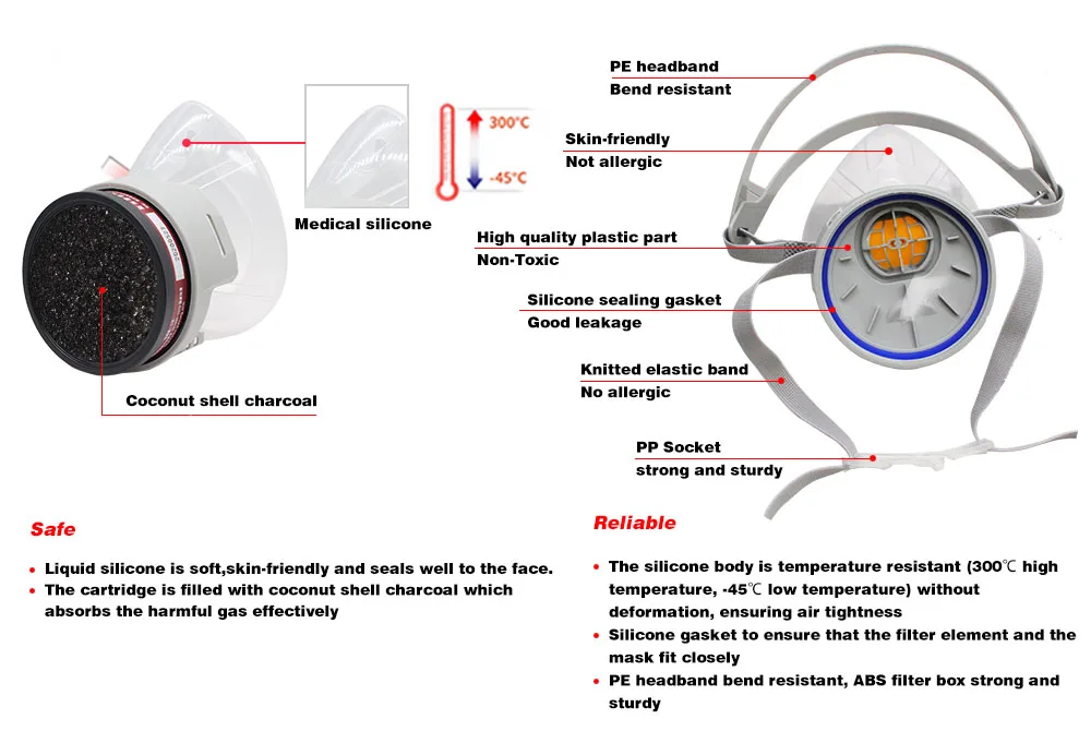CNSTRONG OEM ODM masks manufacturer silicone respirator Filtering Half Face Gas Mask For Protection Against Carbon Dioxide