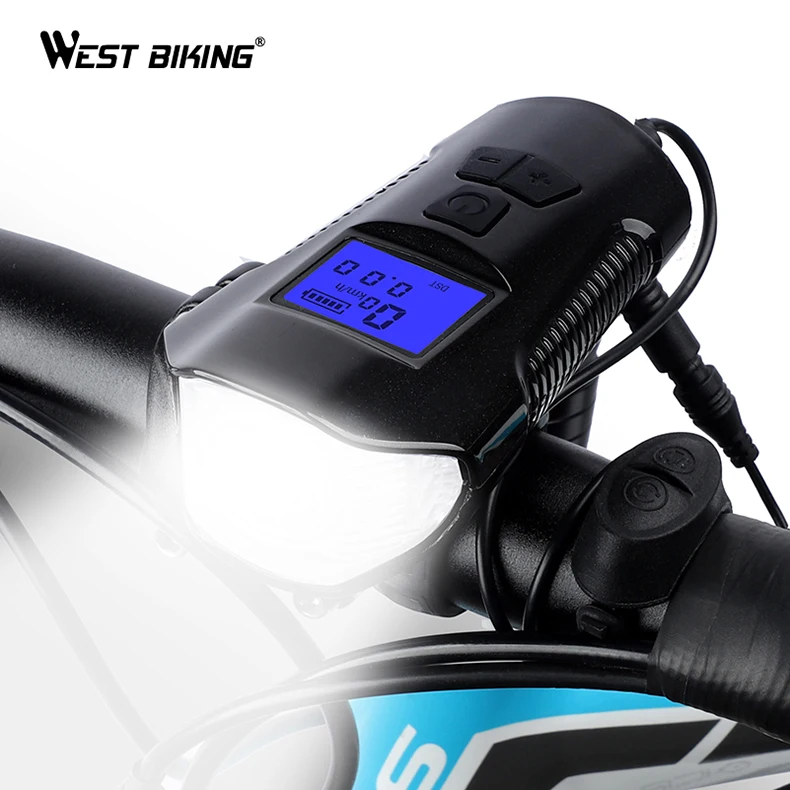 
WESTBIKING Waterproof Bike Headlight Electric Horn Bicycle Accessories MTB Wired Bicicleta Electrica USB Rechargeable Bell Light 
