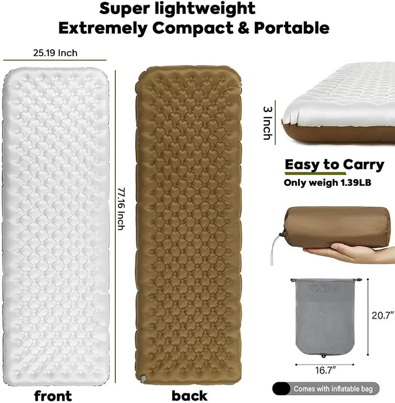 4-Season Insulated Inflatable Camping Mattress for Car Hiking Outdoor Usage-Premium Foam Sleeping Pad