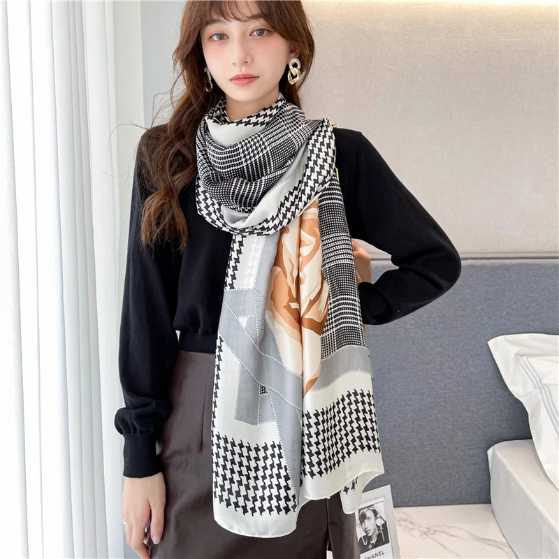 130 см x 130 см длинные шелковые шарфы женский хиджаб шаль дизайнерские шелковые шарфы