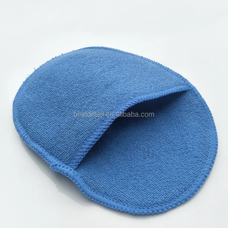 China Wholesale Car Care Auto Detailing Polishing Coating Sponge Round Ellipse Foam Microfiber Wax Applicator Pad with Pocket