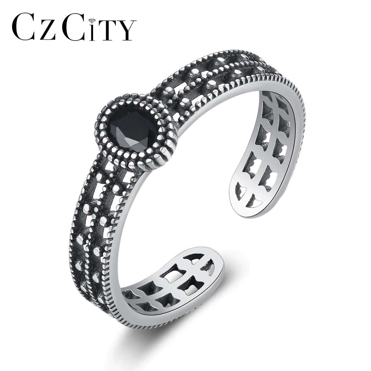 CZCITY открывашка из стерлингового серебра серебряный черный камень сталь модные ювелирные изделия металлического 925 кольцо для женщин
