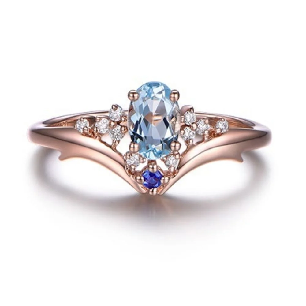 Vintage 2A Oval Aquamarine Cute Dolphin Ring In 925 Sterling Silver