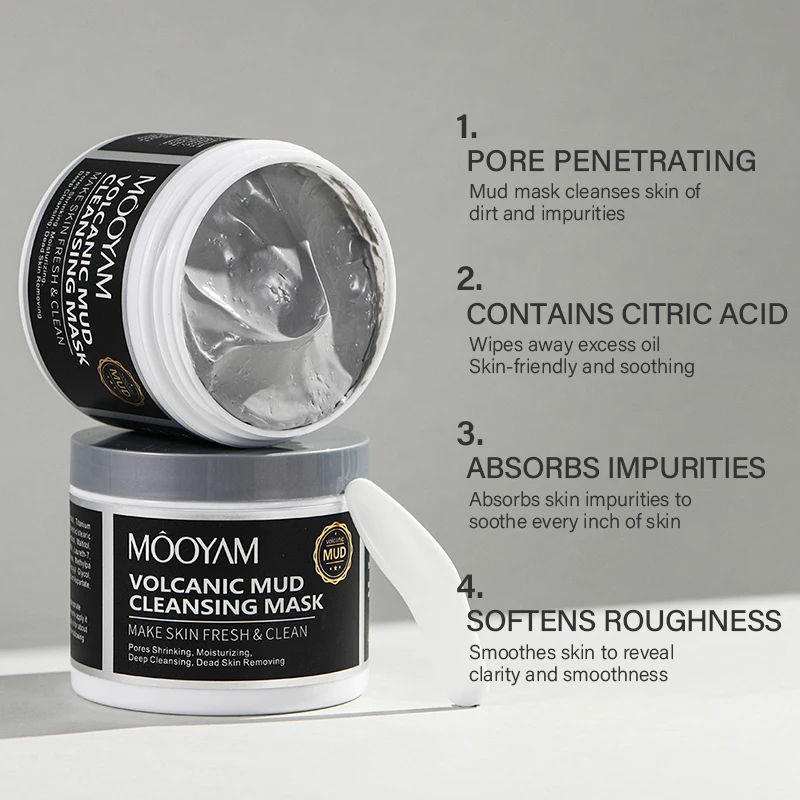 Facial Volcanic Mud Mask Pores Shrinking Moisturizing Deep Cleansing Dead Skin Removing 150ml MOOYAM Volcanic Mud Cleansing Mask