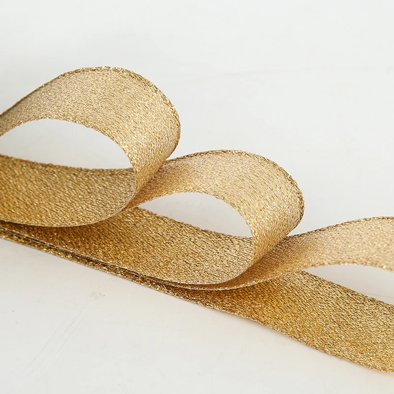 Shinny Gold Metallic Ribbon Luxury Gift Glitter Metallic Satin Ribbon