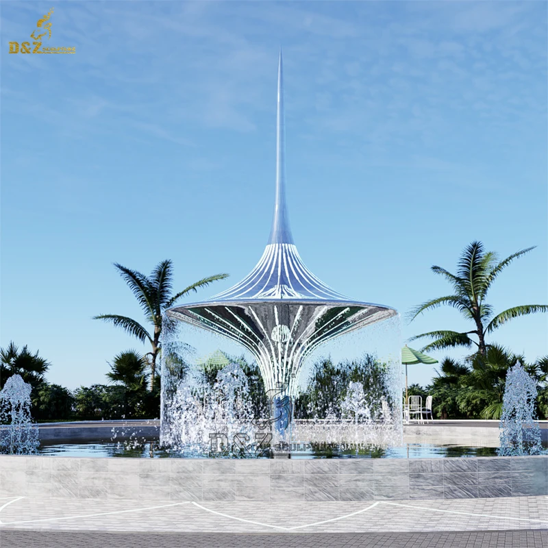 Outdoor Modern Stainless Steel Simple Orthogon Statue Metal Sculpture Water Fountain