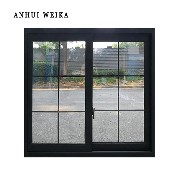 WEIKA Black Profile Color UPVC Sliding Window With Grid 15 Years Production Experience Fiber Glass Screen Netting PVC  Material