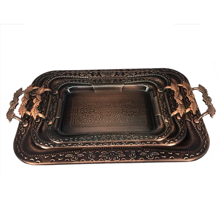 Wholesale Stainless Steel Gold Serving Tray Metal Fruit Tray For Restaurant Hotel Party Weeding With Double Handle